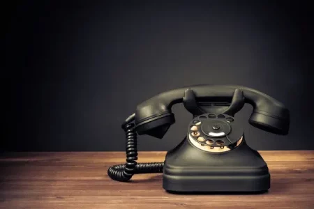 Retro old telephone on table